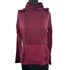 ATHLETA Plush Tech Burgundy Hoodie Stretch Cowl Neck Raglan Sleeve Size Medium M